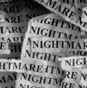 The word nightmares printed multiple times